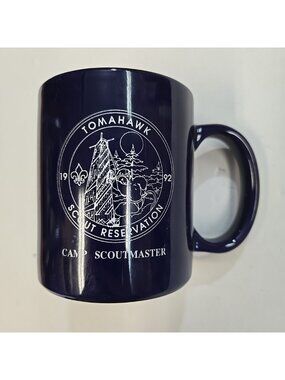 Vintage Boy Scout Mug Tomahawk Scout Master 1992 '92 Camp Navy Blue BSA